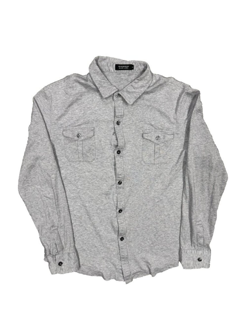 Burberry Black Label Womens Jersey Cotton Shirt Button Up Flip Cuffs Grey Small